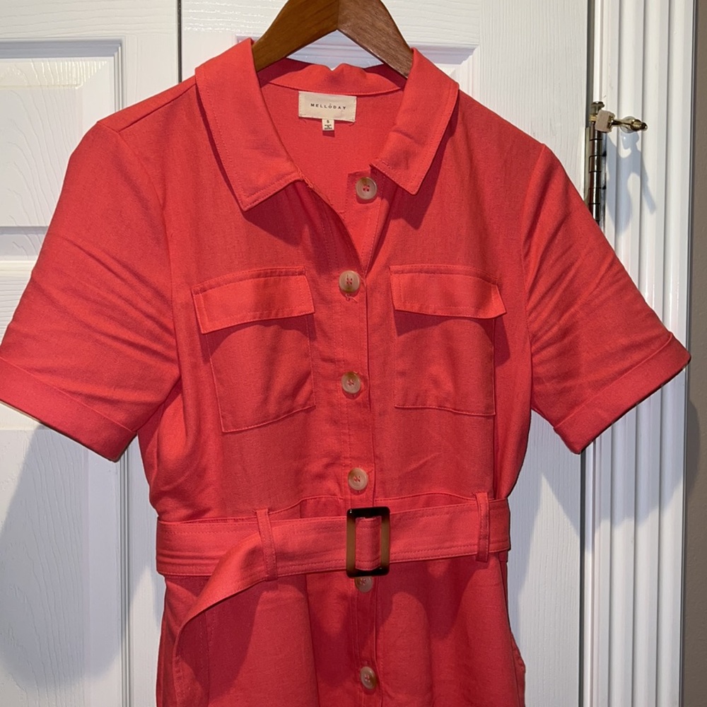 Short Sleeve Linen Blend Midi Shirtdress💕